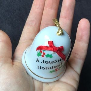 A Joyous Holiday PORCELAIN BELL ORNAMENT with a bow